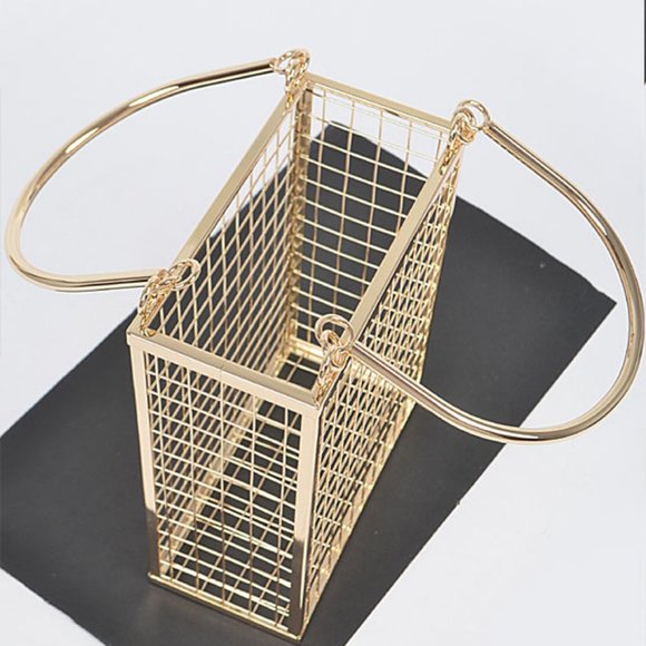 Gold Caged Metal Framed Top Handel Handbag - Picture 4 of 7